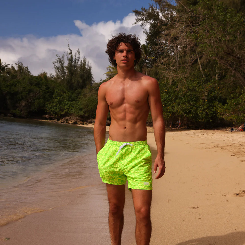 KULANI KINIS Mens swim trunks-Aloha Lime