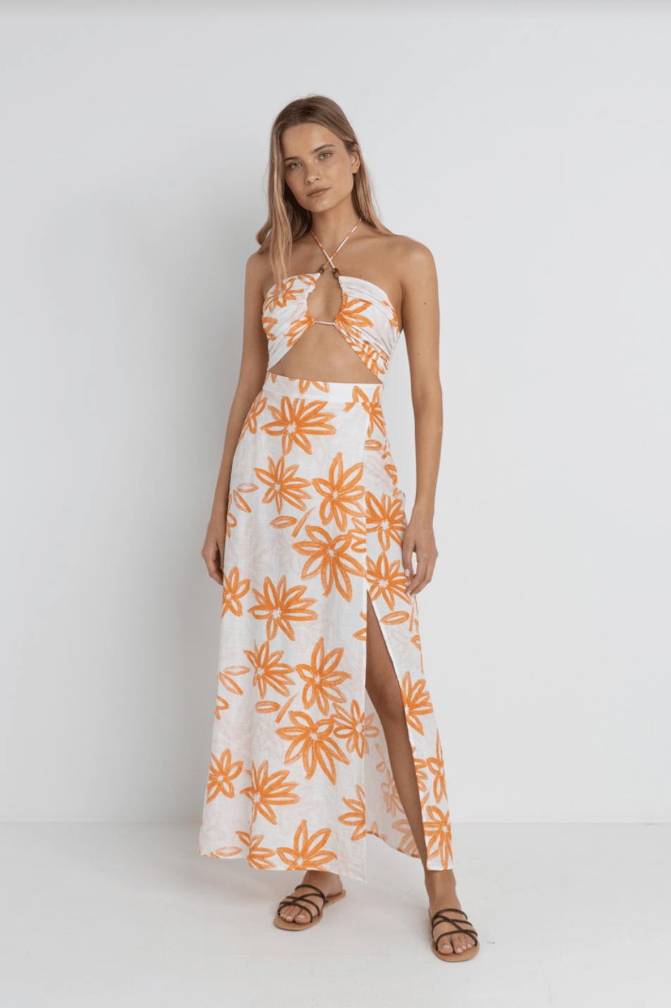 chinese dress ladies Floral Print Ruffled Side Cutout Maxi Dress – The Feral Market