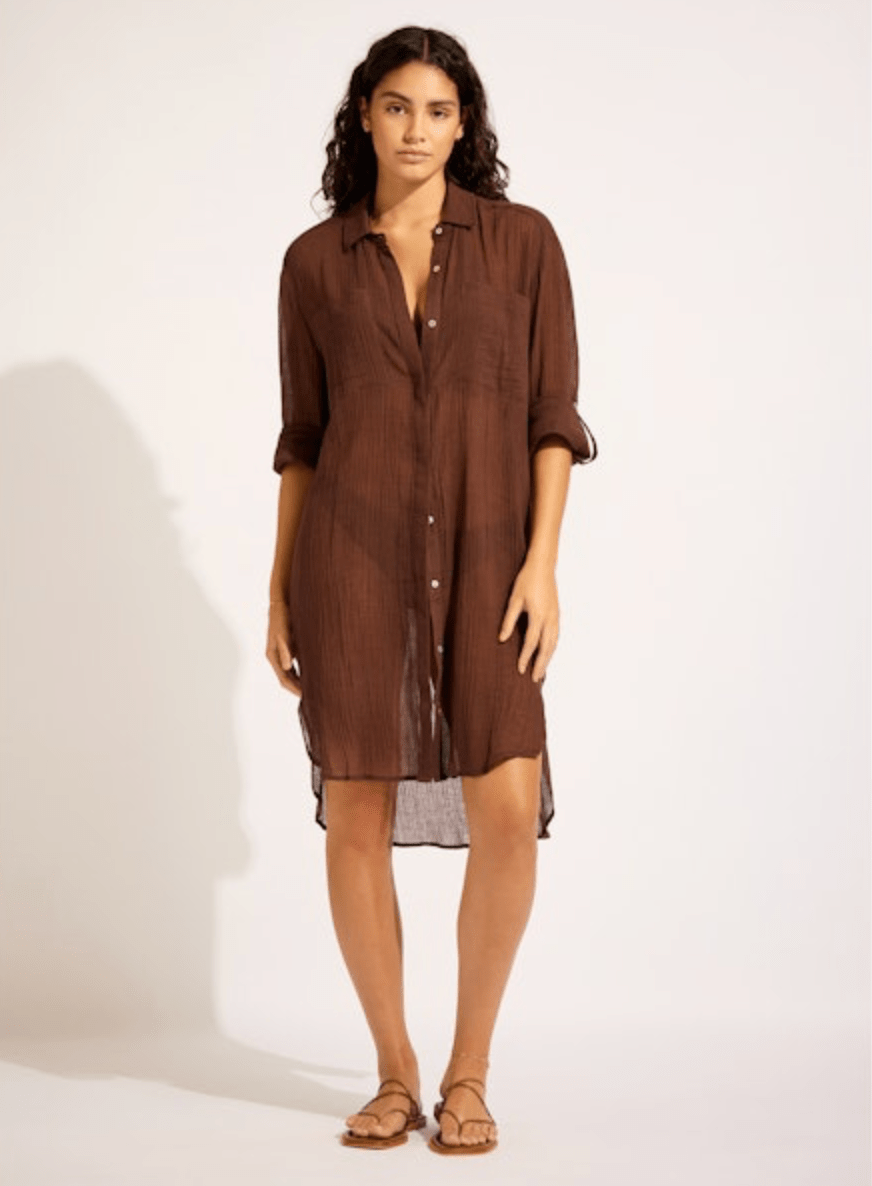 SEAFOLLY Crinkle Twill Beach Shirt Dress