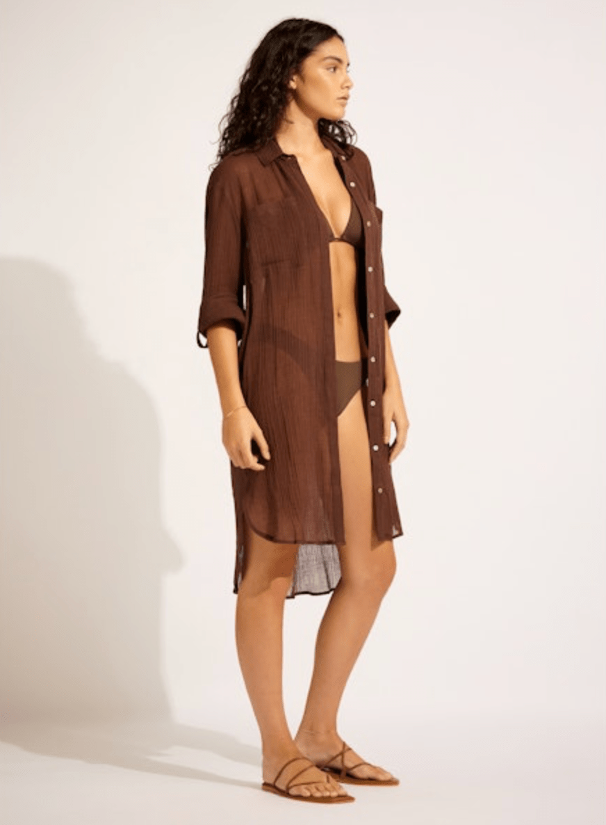 Seafolly Crinkle Cotton-Twill Beach Women Shirt