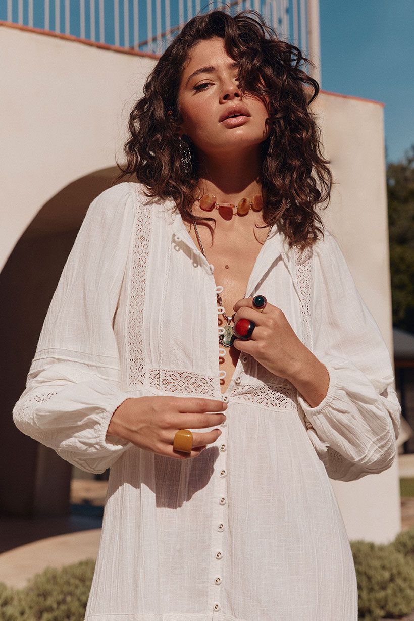 SPELL Stevie Lace Boho Mini Dress - Camellia The Salty Babe SPELL Stevie Lace Boho Mini Dress - Camellia The Salty Babe