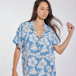 BENOA Aloha Shirt Dress- Blue Hawaii