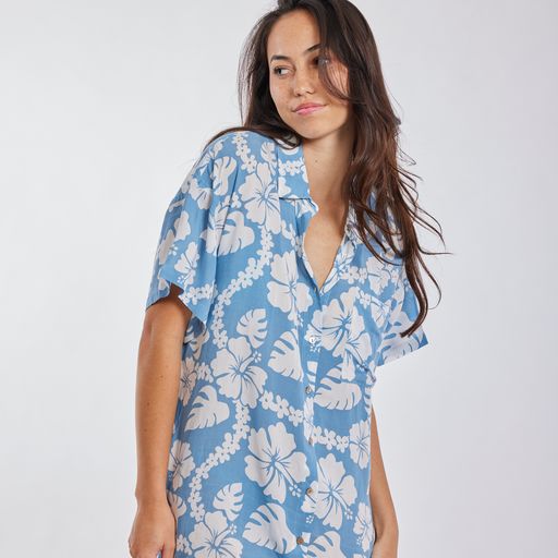 BENOA Aloha Shirt Dress- Blue Hawaii