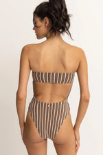RHYTHM Terry Sands Stripe strapless one piece swimsuit-Cocoa