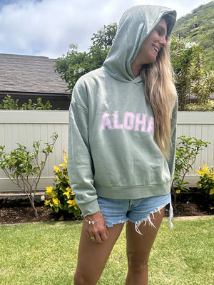 College of Aloha washed Sunday hoodie-Sage