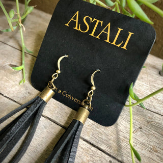 Mini Tassel Earrings - Black, Western Short Leather Earrings