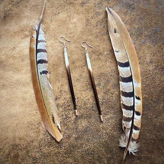 Porcupine Quill Earrings - Long, Black/Brown & Ivory, Silver