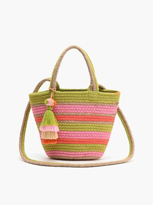 Recycled cotton striped mini tote bag