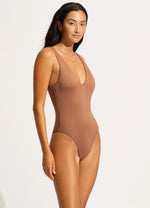 SEAFOLLY SeaDive Deep V Neck one piece swimsuit-Bronze