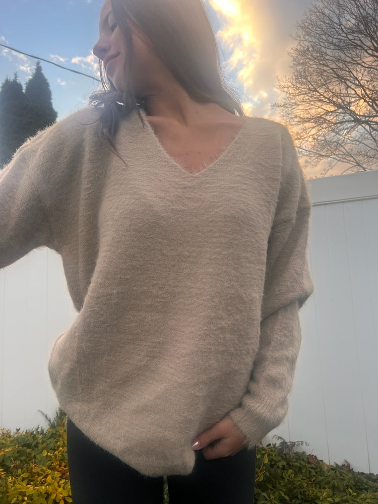 Mazzie V-Neck Fuzzy Sweater