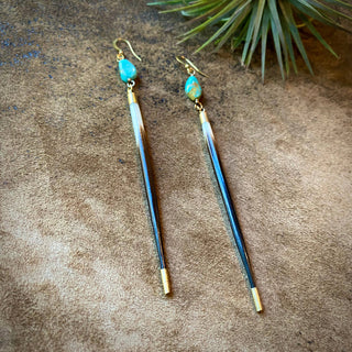Porcupine Quill & Turquoise Earrings, Real Turquoise & Quill