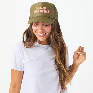 ALOHA COLLECTION Surf Waikiki trucker hat-Olive