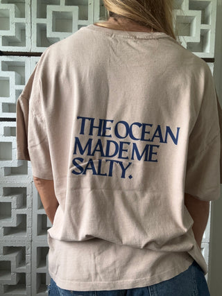 The Ocean Made Me Salty Oversized Tee-Khaki/Navy