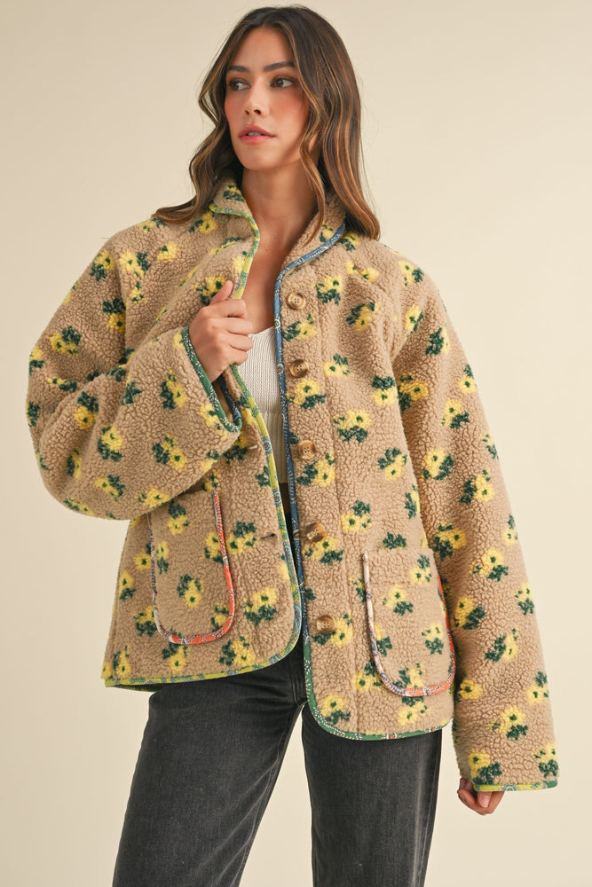 Sherpa Bouquet fleece jacket-Taupe