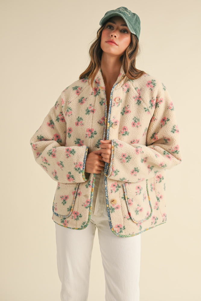 Sherpa Bouquet fleece jacket-Cream