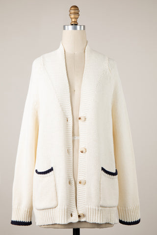 Lucky Lobster Cardigan - Cream/Navy