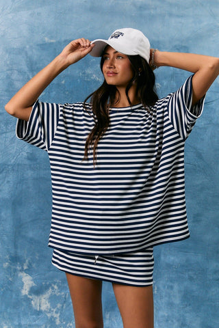 Navy-White Striped Tee- Salty Babe Tees