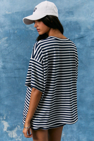 Navy-White Striped Tee- Salty Babe Tees
