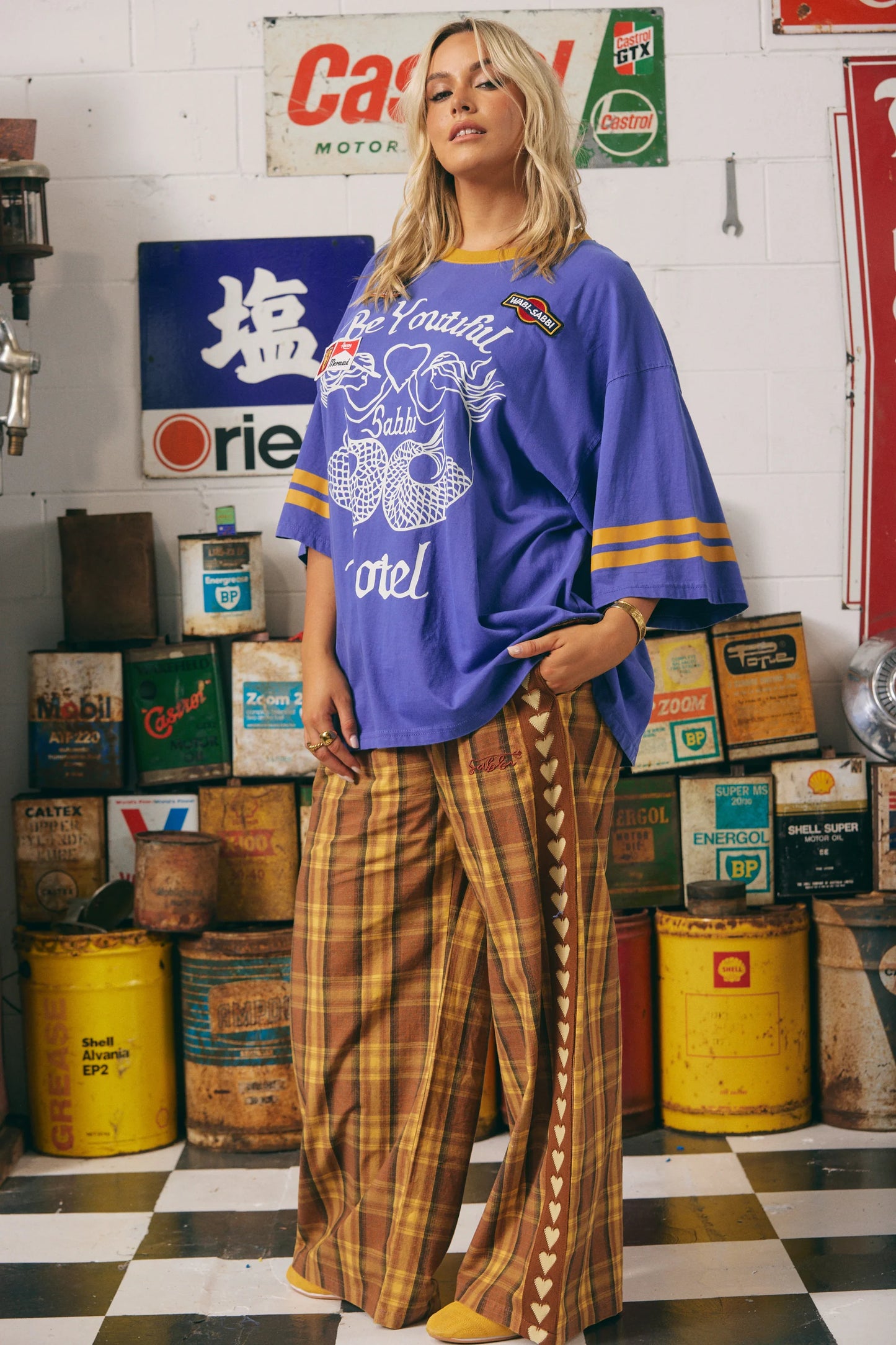 SABBI Canvas Raving Heart Pants in Tartan Mustard