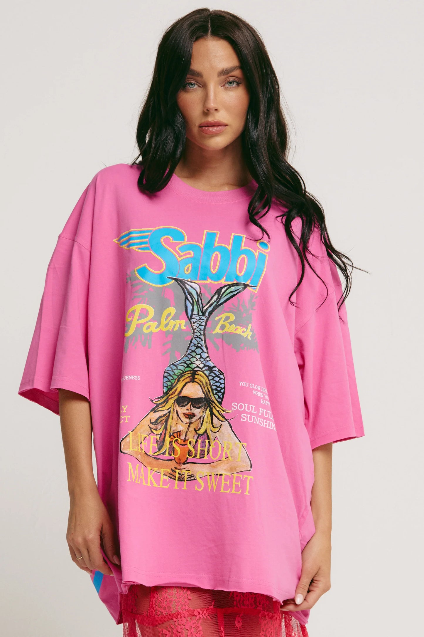 SABBI Life Is Short Tee in Pink 