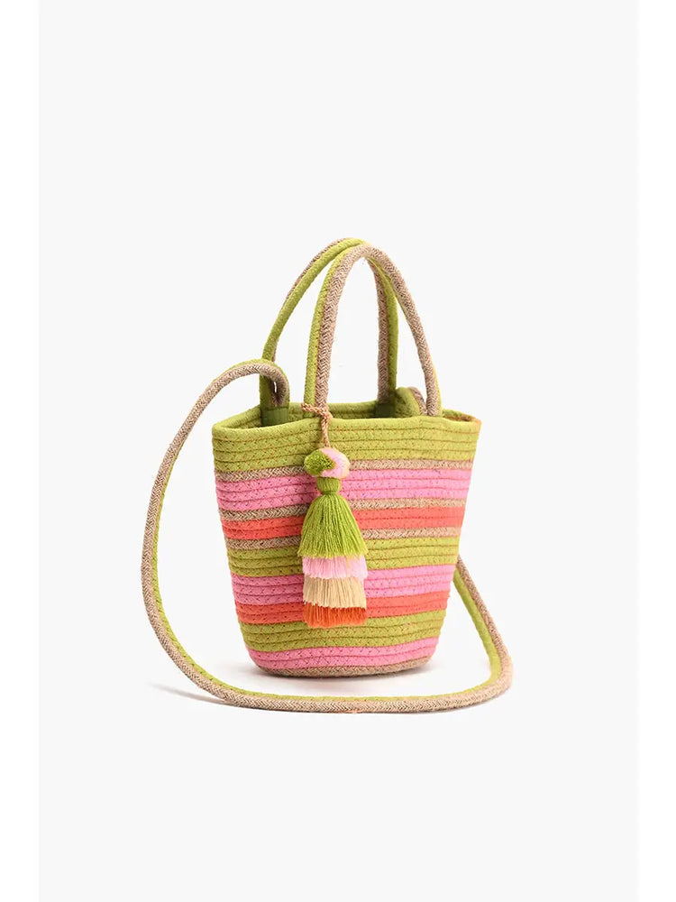 Recycled cotton striped mini tote bag