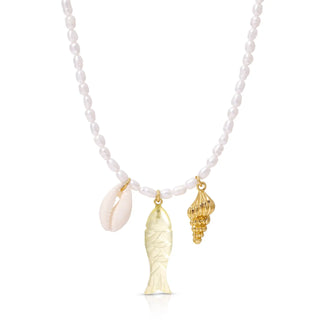 Off the Hook Station Charm Pearl Necklace