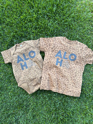 Aloha Arch Mommy & Me Tees & Onesies- Brown Leopard