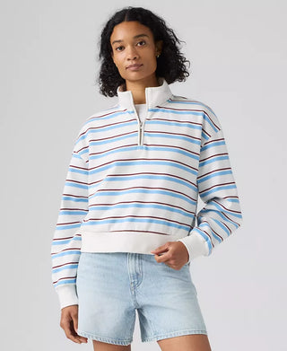 LEVI'S Everyday Quarter Zip Sweatshirt in Ruby Stripe Alaskan Blue