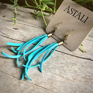 Mini Tassel Earrings - Turquoise, Western Short Leather