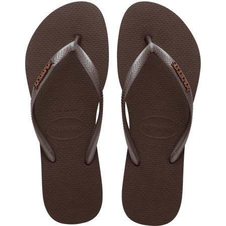 HAVAIANAS Slim Logo Metallic Sandal-Dark Brown