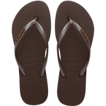 HAVAIANAS Slim Logo Metallic Sandal-Dark Brown