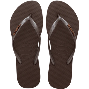 HAVAIANAS Slim Logo Metallic Sandal-Dark Brown