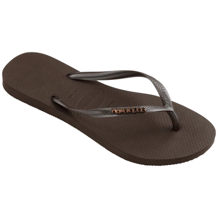 HAVAIANAS Slim Logo Metallic Sandal-Dark Brown