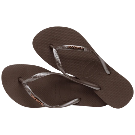 HAVAIANAS Slim Logo Metallic Sandal-Dark Brown