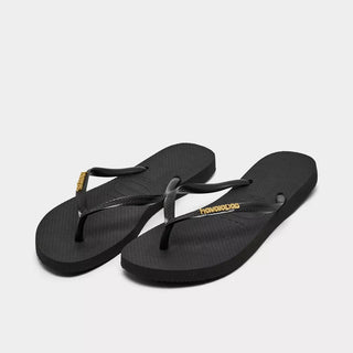 HAVAIANAS Black Logo Metallic Flip Flops in Golden