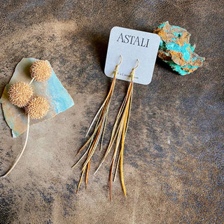 Mini Feather Earrings - Natural Mix/Gold, Boho Western