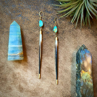 Porcupine Quill & Turquoise Earrings, Real Turquoise & Quill