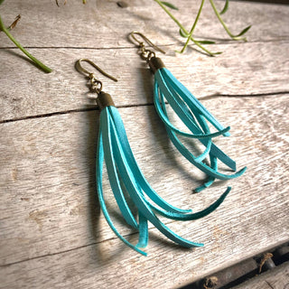 Mini Tassel Earrings - Turquoise, Western Short Leather