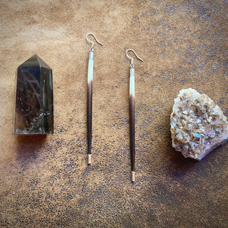 Porcupine Quill Earrings - Long, Black/Brown & Ivory, Silver
