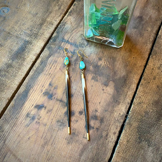Porcupine Quill & Turquoise Earrings, Real Turquoise & Quill