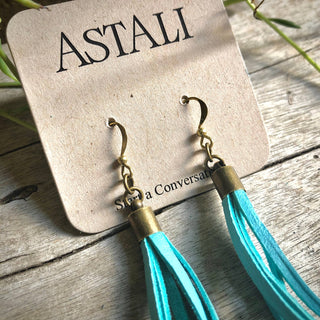 Mini Tassel Earrings - Turquoise, Western Short Leather