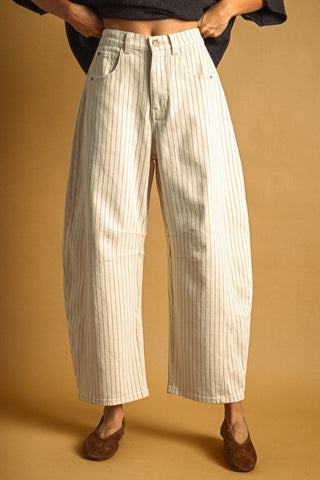 Pinstriped Pattern Barrel Pants - Apres Sea Ranch Pants 