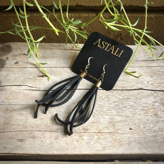 Mini Tassel Earrings - Black, Western Short Leather Earrings