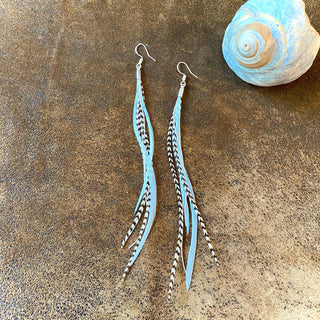 Mini Feather Earrings - Light Turquoise & Grizzly/Silver