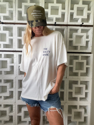 The Ocean Made Me Salty Oversized Tee-White/Navy