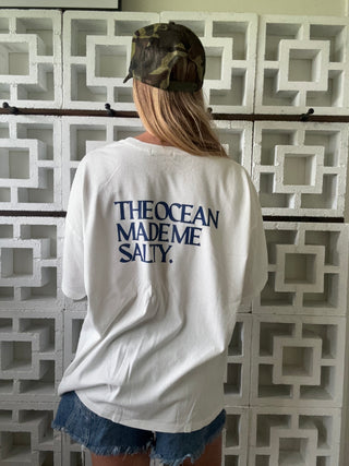 The Ocean Made Me Salty Oversized Tee-White/Navy