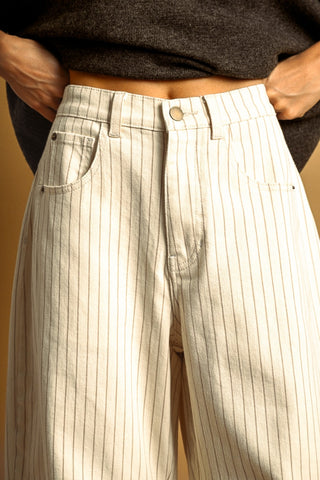 Pinstriped Pattern Barrel Pants - Apres Sea Ranch Pants 