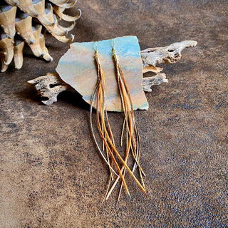Mini Feather Earrings - Natural Mix/Gold, Boho Western