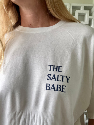 The Ocean Made Me Salty Oversized Tee-White/Navy
