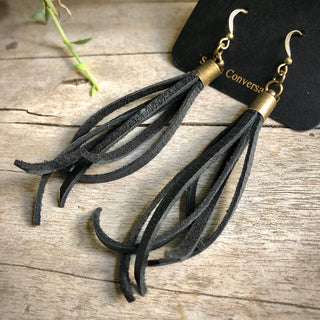 Mini Tassel Earrings - Black, Western Short Leather Earrings